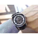 Emporio Armani Luigi Silver Skeleton Dial Black Leather Strap Watch For Men - AR1981 Buy Now By Emporio Armani
