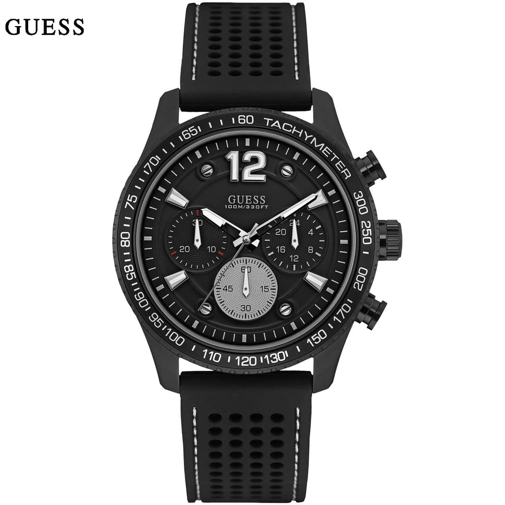 Guess Fleet Chronograph Black Dial Black Rubber Strap Watch for Men - W0971G1 Buy Now By Guess