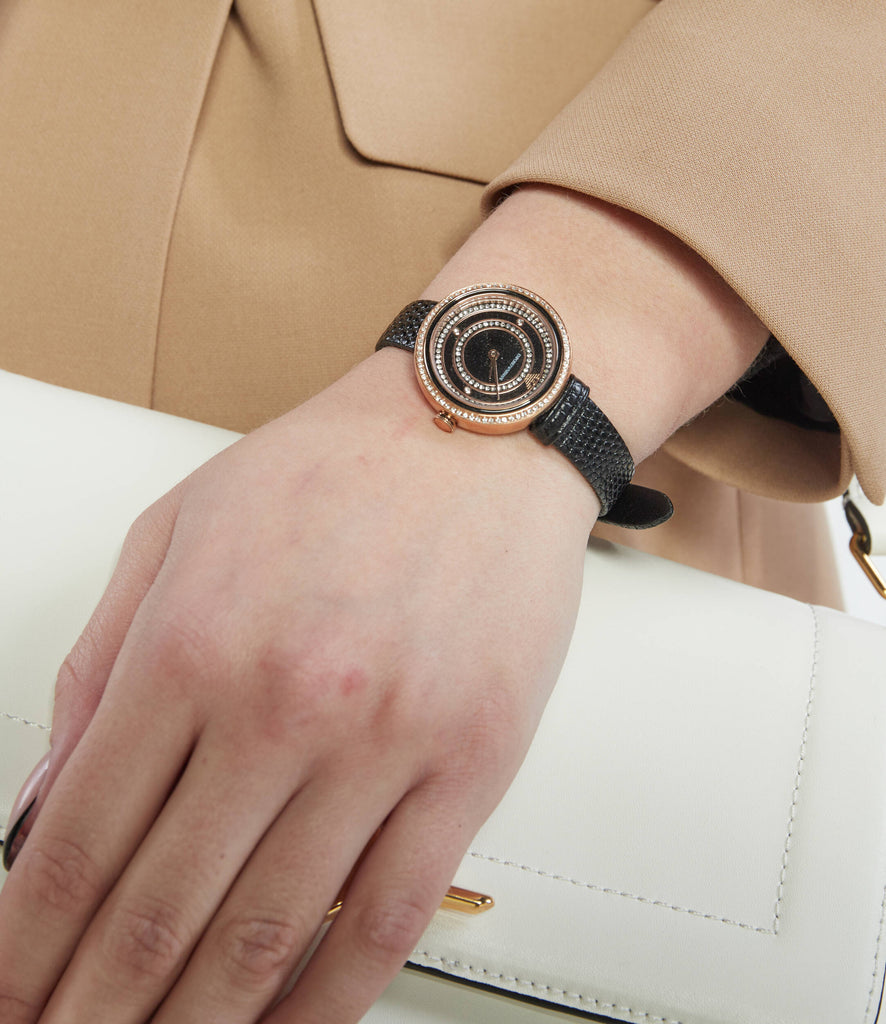 Emporio Armani Rosa Two Hand Black Dial Black Leather Strap Watch For Women - AR11493 Buy Now By Emporio Armani