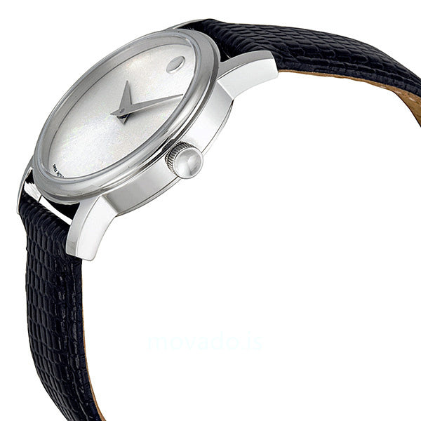 Movado Museum Silver Dial Black Leather Strap Watch For Women - 2100003 Buy Now By Movado