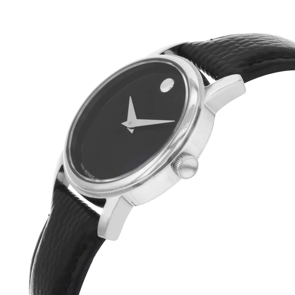 Movado Museum Black Dial Black Leather Strap Watch For Women - 2100004 Buy Now By Movado