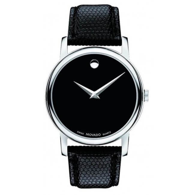 Movado Museum Black Dial Black Leather Strap Watch For Women - 2100004 Buy Now By Movado