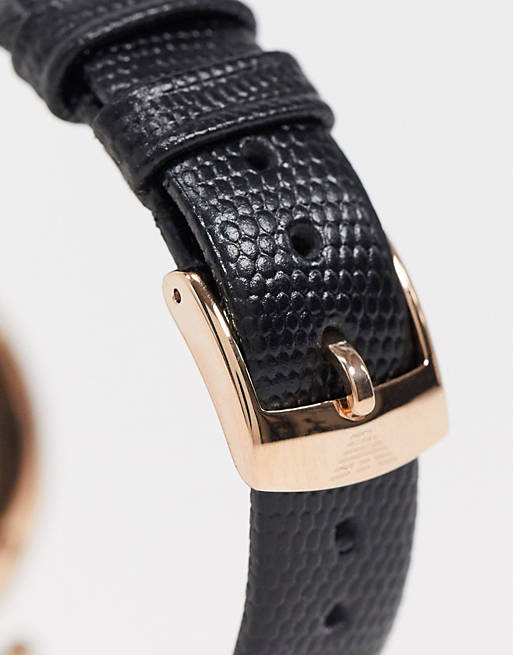 Emporio Armani Gianni T Bar Black Mother of Pearl Dial Black Leather Strap Watch For Women - AR11060 Buy Now By Emporio Armani