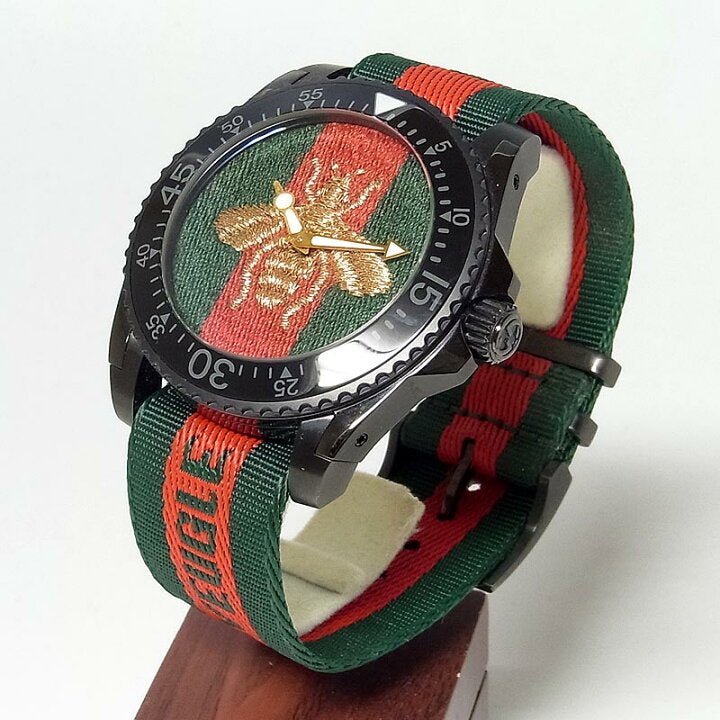 Gucci Dive Green & Red Dial Green & Red Nylon Strap Watch For Men - YA136216 Buy Now By Gucci