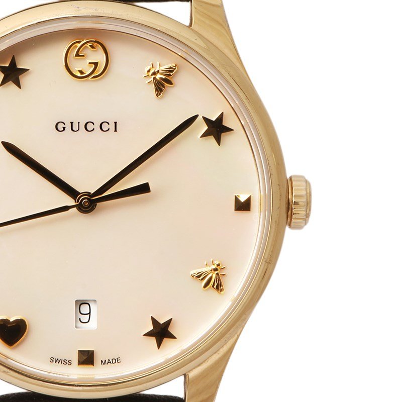 Gucci G-Timeless Mother of Pearl Dial Black Leather Strap Watch For Women - YA1264044 Buy Now By Gucci