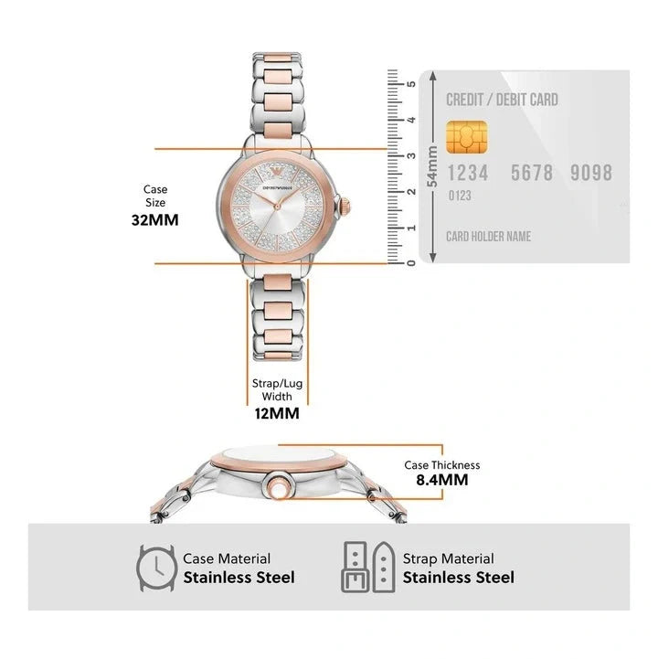 Emporio Armani Mia Three-Hand Analog Crystal Silver Dial Two Tone Steel Strap Watch For Women - AR11643 Buy Now By Emporio Armani