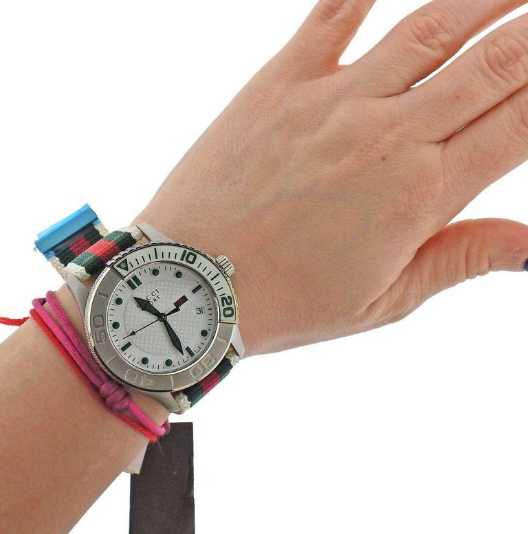 Gucci G Timeless White Dial Two Tone Nylon Strap Watch For Men - YA126231 Buy Now By Gucci