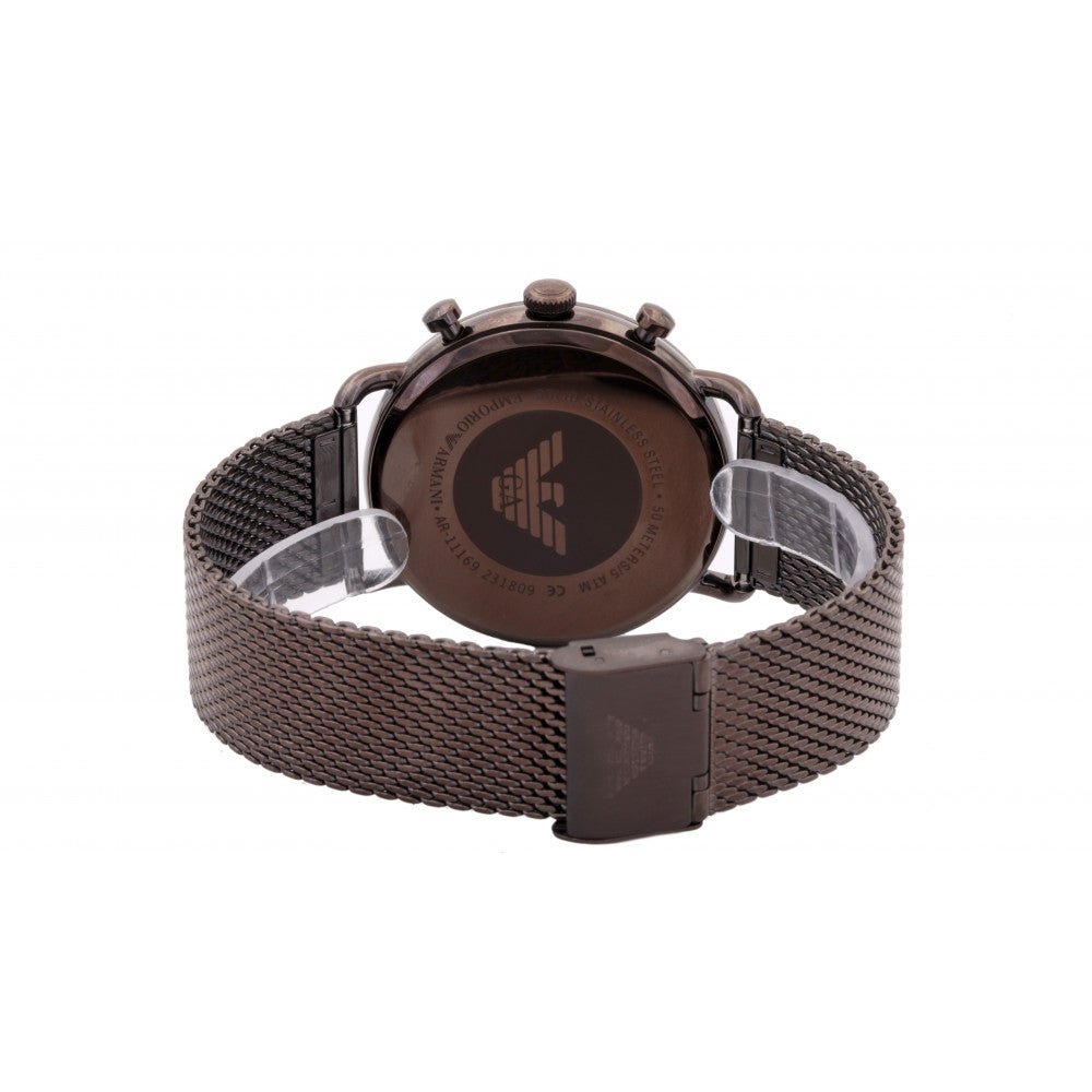 Emporio Armani Aviator Chronograph Grey Dial Brown Mesh Bracelet Watch For Men - AR11169 Buy Now By Emporio Armani