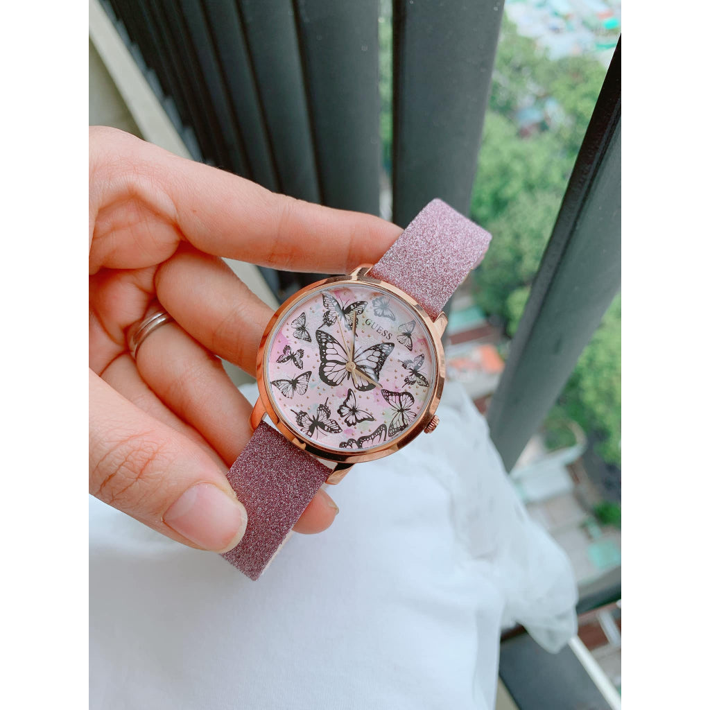 Guess Mariposa Pink Dial Pink Leather Strap Watch for Women - GW0008L2 Buy Now By Guess