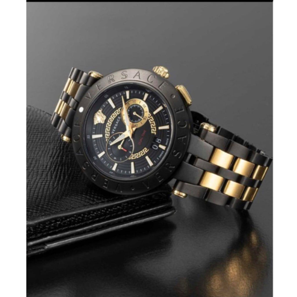 Versace V-Race Analog Quartz Black Dial Two Tone Steel Strap Watch For Men - VEBV00619 Buy Now By Versace