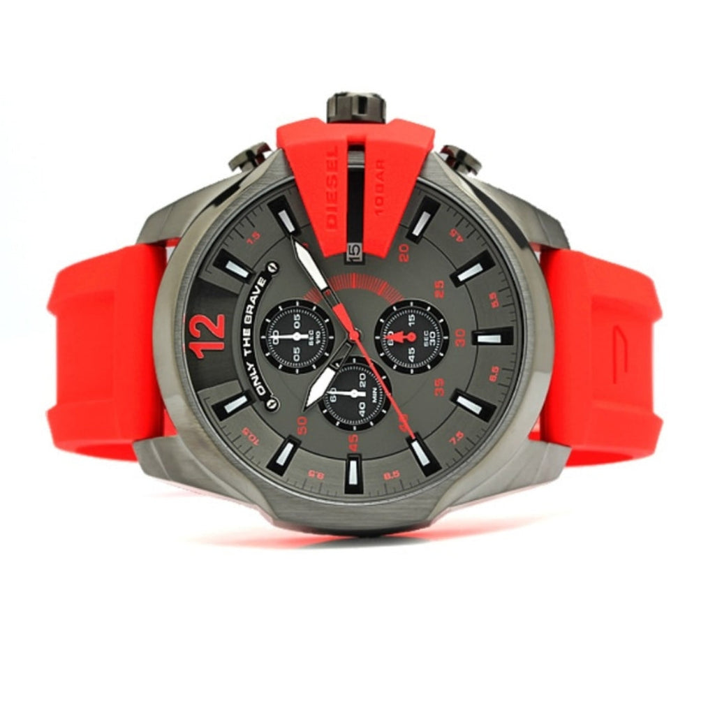 Diesel Mega Chief Chronograph Black Dial Red Silicone Strap Watch For Men - DZ4427 Buy Now By Diesel