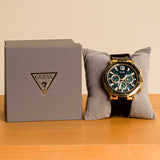 Guess Edge Chronograph Green Dial Black Leather Strap Watch For Men - GW0492G3 Buy Now By Guess