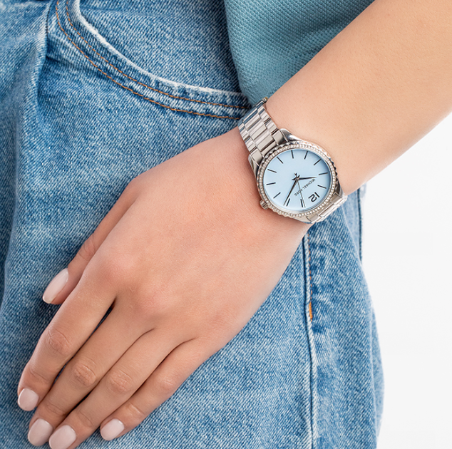 Michael Kors Layton Chronograph Mother of Pearl Blue Dial Silver Steel Strap Watch For Women - MK6847 Buy Now By Michael Kors