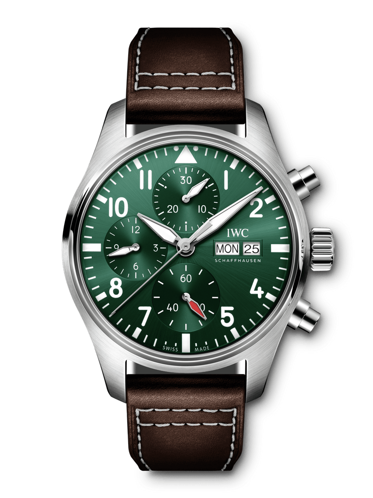 IWC Pilot's Watch Chronograph Edition Racing Green 43mm Green Dial Brown Leather Strap Watch for Men - IW377726 Buy Now By IWC