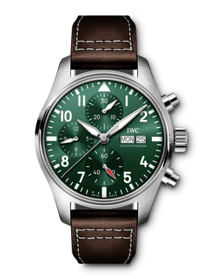 IWC Pilot's Watch Chronograph Edition Racing Green 43mm Green Dial Brown Leather Strap Watch for Men - IW377726 Buy Now By IWC