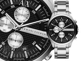 Armani Exchange Hampton Chronograph Black Dial Silver Steel Strap Watch For Men - AX2152 Buy Now By Armani Exchange