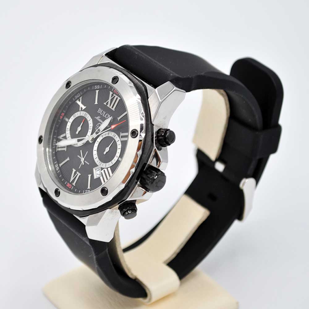 Bulova Marine Star Chronograph Black Dial Black Rubber Strap Watch for Men - 98B127 Buy Now By Bulova