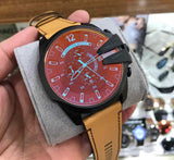 Diesel Mega Chief Chronograph Copper Dial Brown Leather Strap Watch For Men - DZ4476