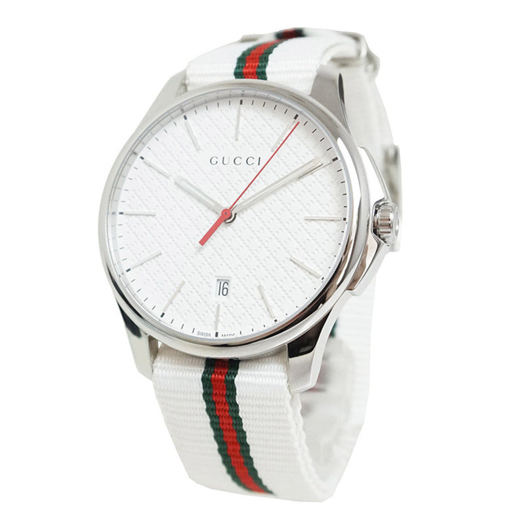 Gucci G Timeless Quartz White DIal White NATO Strap Watch For Men - YA126322 Buy Now By Gucci