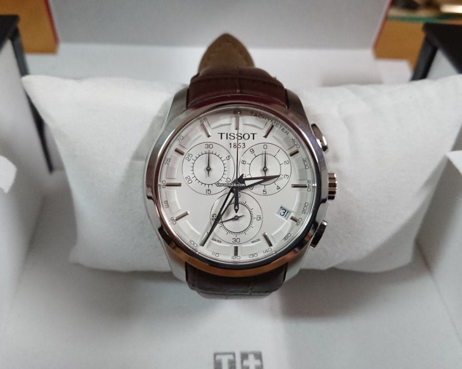 Tissot Couturier Chronograph White Dial Brown Leather Strap Watch For Men - T035.617.16.031.00 Buy Now By Tissot
