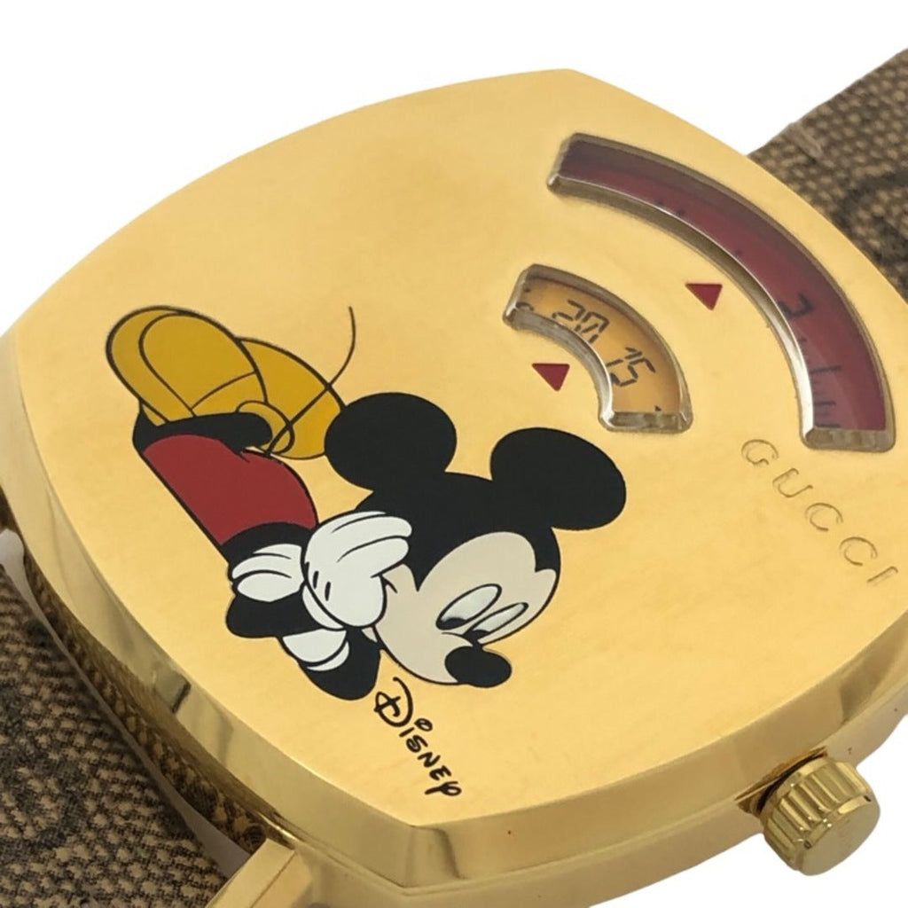 Gucci Grip Disney Mickey Mouse Gold Dial Brown Leather Strap Watch For Women - YA157420 Buy Now By Gucci