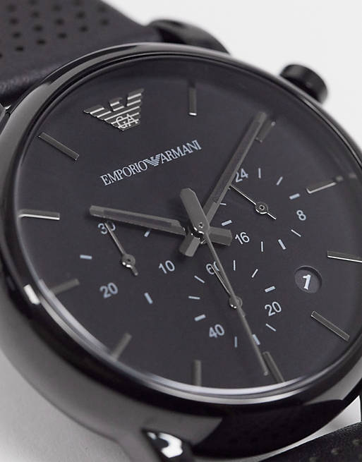 Emporio Armani Luigi Chronograph Black Dial Black Leather Strap Watch For Men - AR1737 Buy Now By Emporio Armani