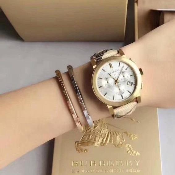 Burberry The City White Dial Haymarket Beige Leather Strap Watch for Women - BU9752 Buy Now By Burberry