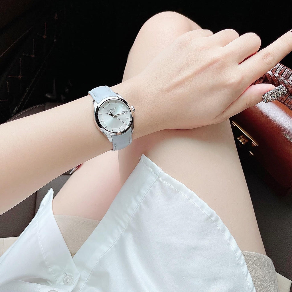 Tissot T Classic Couturier Silver Dial Light Blue Leather Strap Watch For Women - T035.210.16.031.02 Buy Now By Tissot