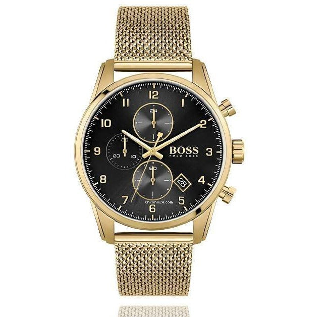 Hugo Boss Skymaster Black Dial Gold Mesh Bracelet Watch for Men - 1513838 Buy Now By Hugo Boss
