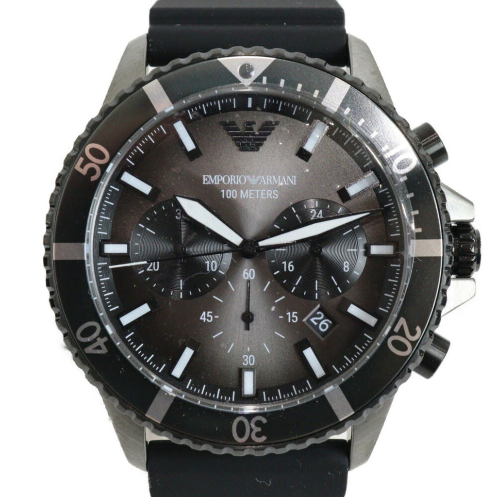 Emporio Armani Diver Chronograph Black Dial Black Silicon Strap Watch For Men - AR11515 Buy Now By Emporio Armani