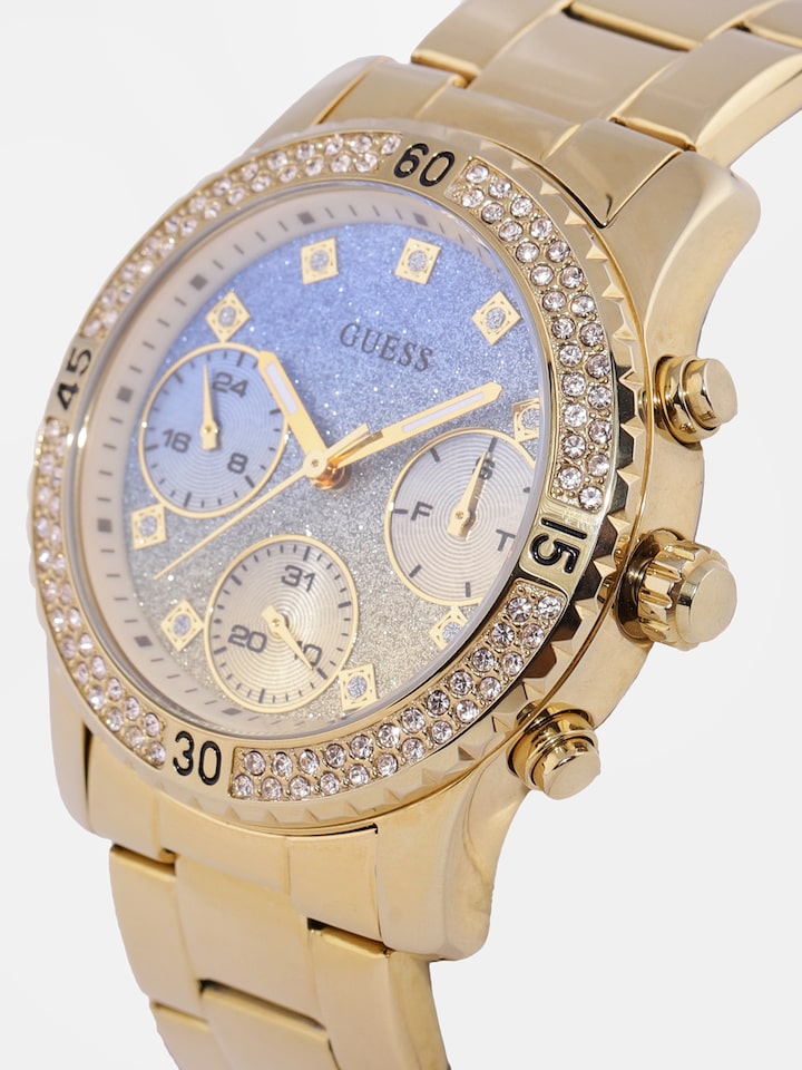 Guess Confetti Diamonds Gold Dial Gold Steel Strap Watch for Women - W0774L2 Buy Now By Guess