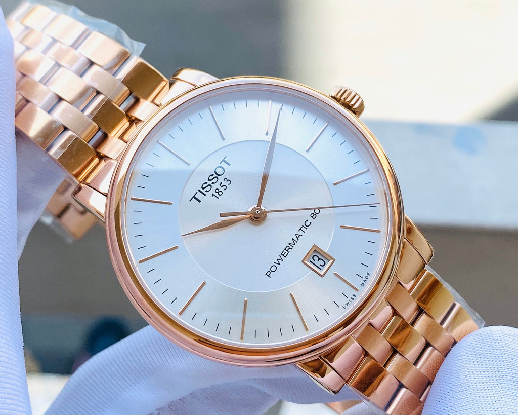 Tissot T Classic Carson Premium Automatic White Dial Rose Gold Steel Strap Watch for Men - T122.407.33.031.00 Buy Now By Tissot