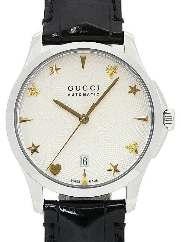 Gucci G Timeless Automatic Silver Dial Black Leather Strap Unisex Watch - YA126468 Buy Now By Gucci
