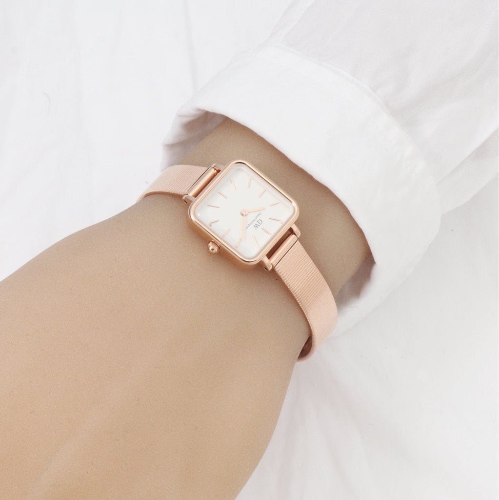 Daniel Wellington Quadro Studio White Dial Gold Stainless Steel Watch For Women - DW00100517