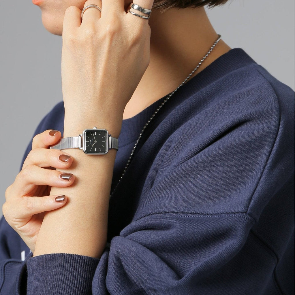 Daniel Wellington Quadro Studio Black Dial Silver Mesh Strap Watch For Women - DW00100522 Buy Now By Daniel Wellington