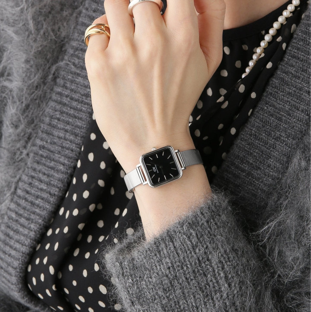 Daniel Wellington Quadro Studio Black Dial Silver Mesh Strap Watch For Women - DW00100522 Buy Now By Daniel Wellington