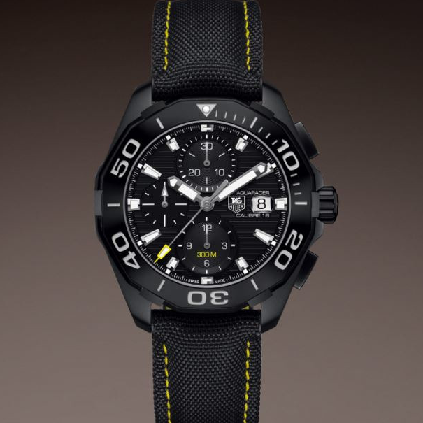 Tag Heuer Aquaracer Chronograph PVD Black Dial Black Nylon Strap Watch for Men - CAY218A.FC6361 Buy Now By Tag Heuer