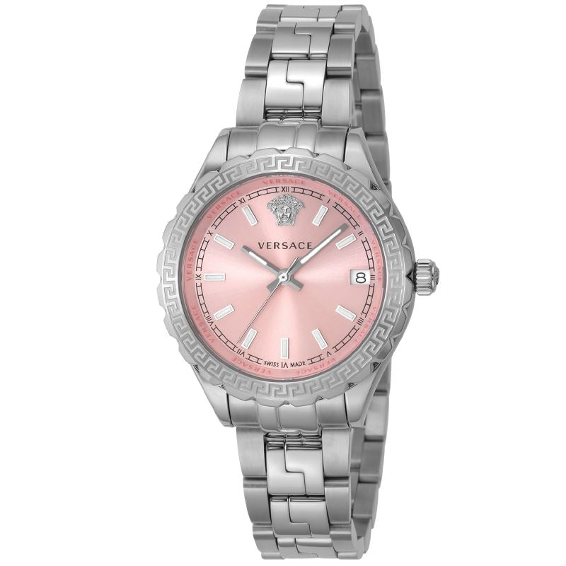 Versace Hellenyium Pink Dial Silver Steel Strap Watch for Women - V12010015 Buy Now By Versace