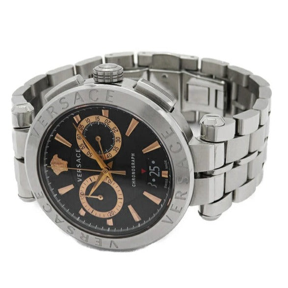 Versace Aion Chronograph Black Dial Silver Steel Strap Watch For Men - VE1D01019 Buy Now By Versace