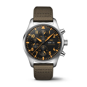 IWC Pilot's Watch Chronograph Black Dial Olive Green Calfskin Strap Watch for Men - IW377730 Buy Now By IWC
