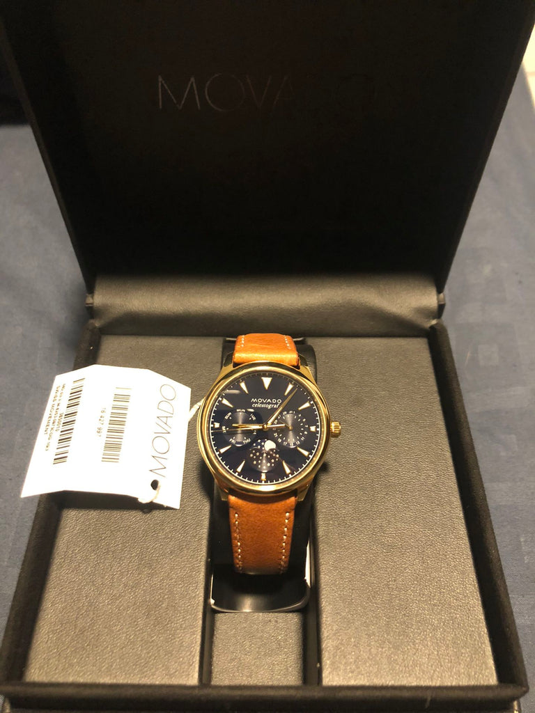 Movado Heritage Celestograf Navy Blue Dial Brown Leather Strap Watch For Women - 3650010 Buy Now By Movado