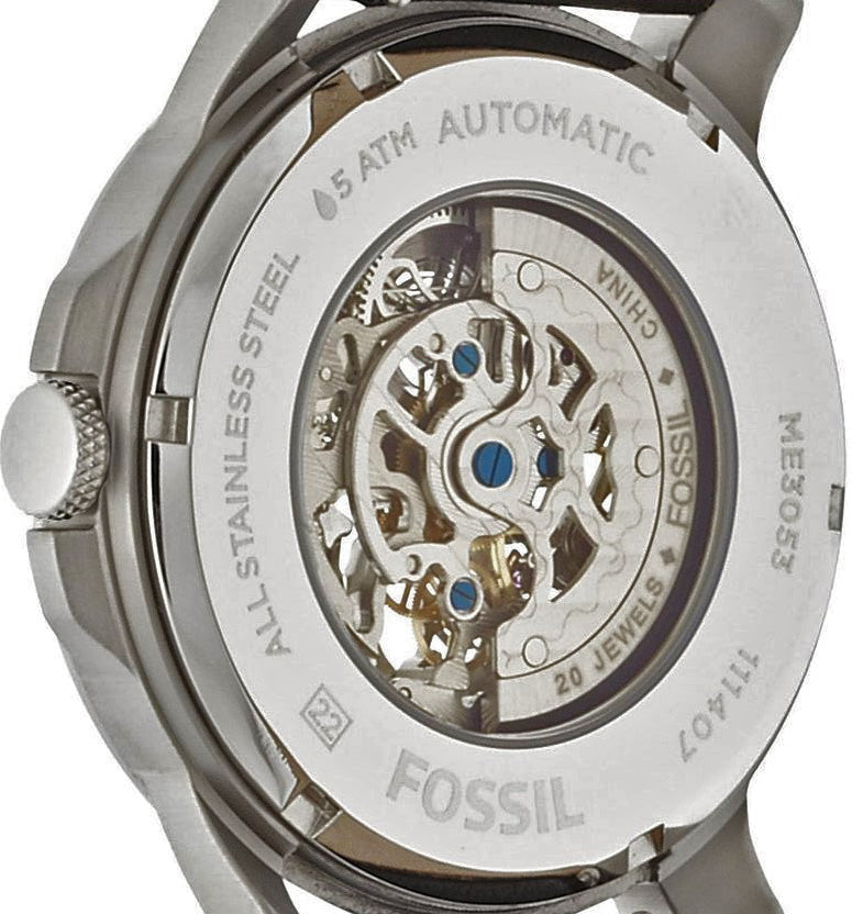 Fossil Grant Skeleton White Dial Black Leather Strap Watch for Men - ME3053 Buy Now By Fossil