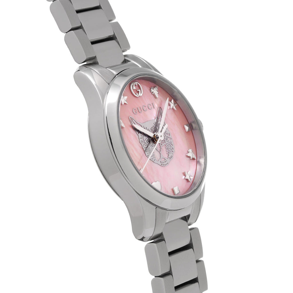 Gucci G Timeless Quartz Mother of Pearl Pink Dial Silver Steel Strap Watch For Women - YA1265013 Buy Now By Gucci