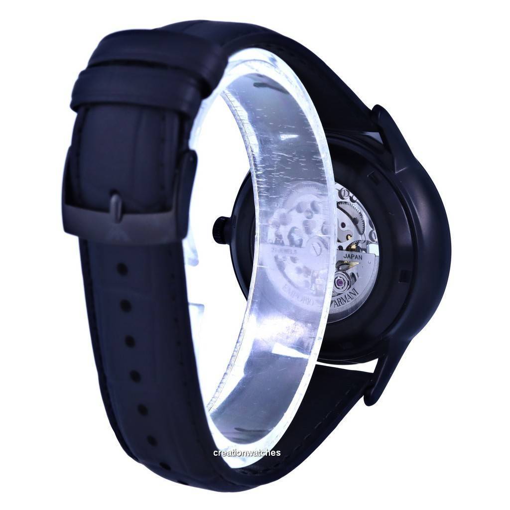 Emporio Armani Meccanico Automatic Black Dial Black Leather Strap Watch For Men - AR60042 Buy Now By Emporio Armani