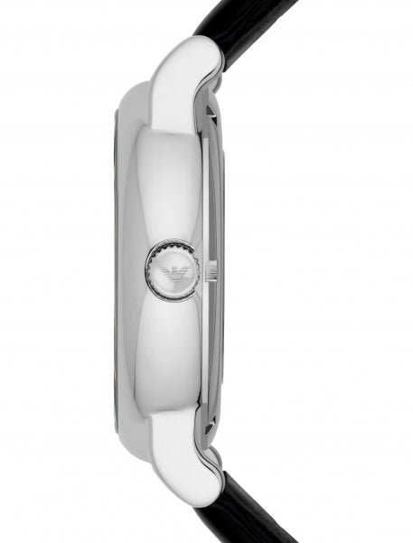 Emporio Armani Meccanico Silver Skeleton Dial Black Leather Watch For Men - AR1997 Buy Now By Emporio Armani