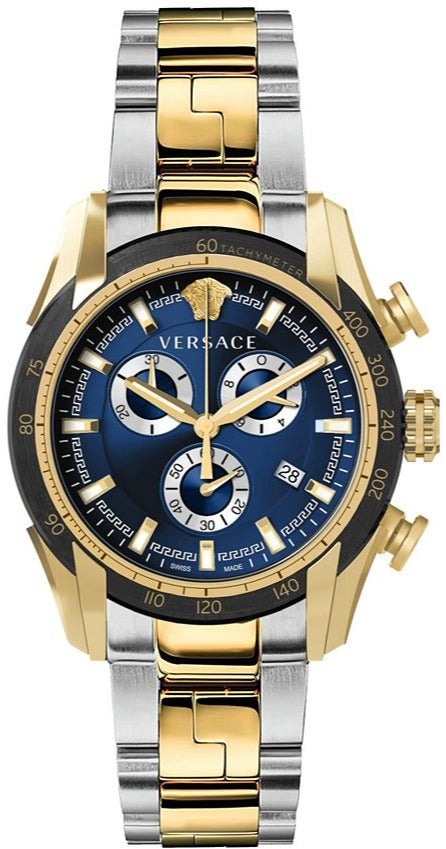 Versace V-Ray Chronograph Quartz Blue Dial Two Tone Steel Strap Watch For Men - VE2I01021 Buy Now By Versace