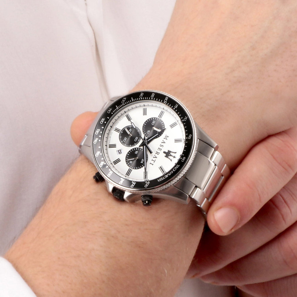 Maserati SFIDA Chronograph White Dial Silver Steel Strap Watch For Men - R8873640003 Buy Now By Maserati