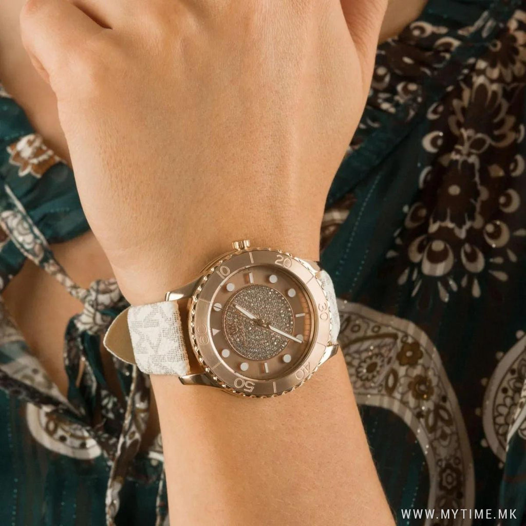 Michael Kors Runway Quartz Rose Gold Dial White Leather Strap Watch For Women - MK6980 Buy Now By Michael Kors