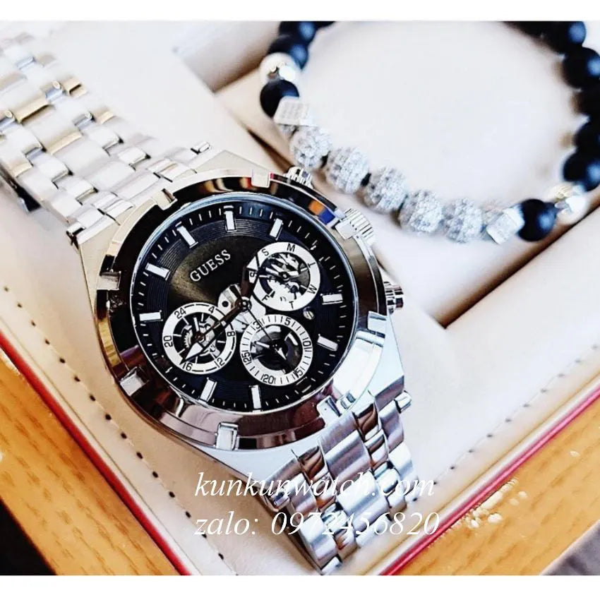 Guess Trophy Chronograph Diamonds Black Dial Silver Steel Strap Watch for Men - GW0390G1 Buy Now By Guess