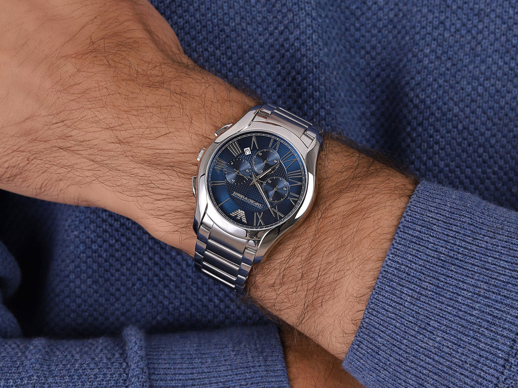 Emporio Armani Chronograph Quartz Blue Dial Silver Steel Strap Watch For Men - AR11082 Buy Now By Emporio Armani